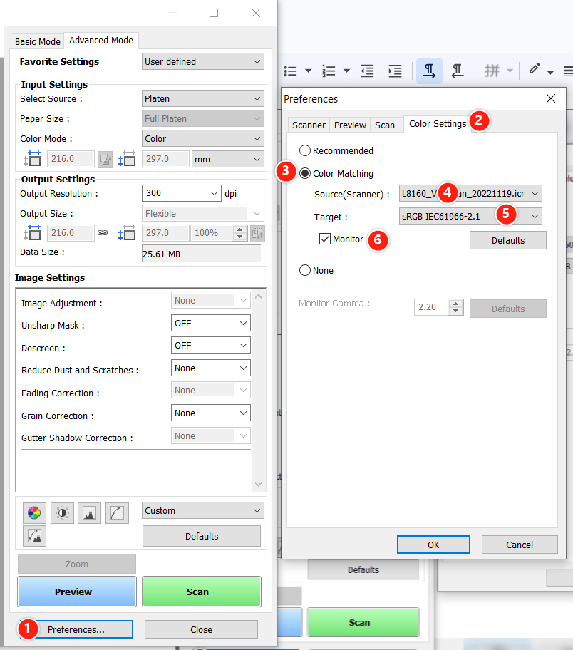 Canon ScanGear Color Settings tab