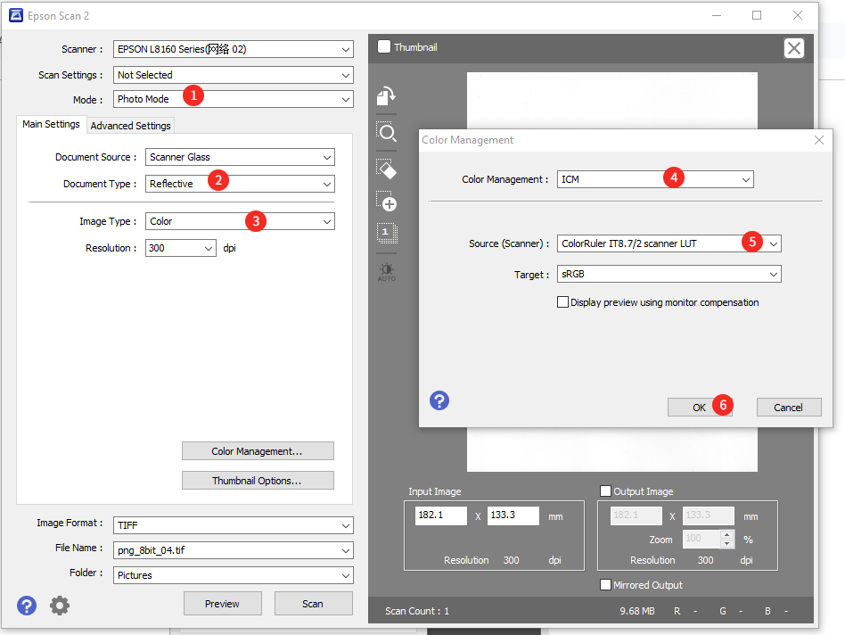 Epson Scan 2 color management settings