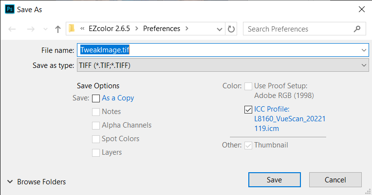 Photoshop Save As with ICC Profile ticked