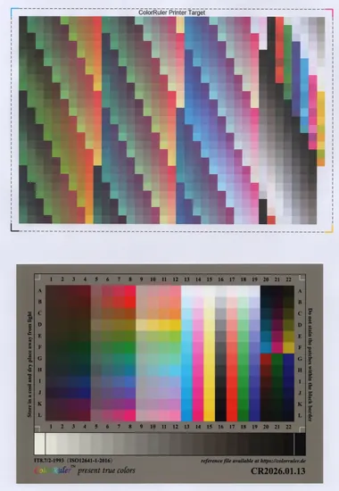 Sample scan: TC9.18 printer target on top, IT8 target below